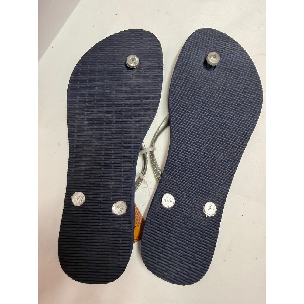 Havaianas 41/42 Slim Polka Dot Flip Flops Navy Blue Silver 11/12 women's new - Picture 5 of 5